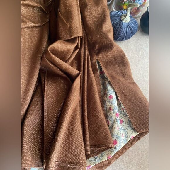L.A.M.B. Skirt Women Sz  8  copper draped Bow Shimmer Gold Cotton Blend Straight - Picture 7 of 15